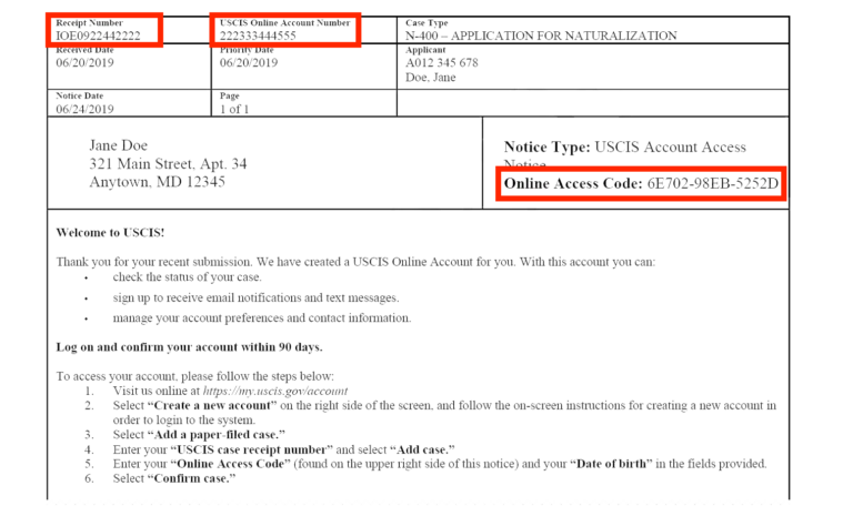 COMPLETE Guide To USCIS Account Numbers 2024   USCIS Receipt Number Account Number And Online Access Code 768x465 