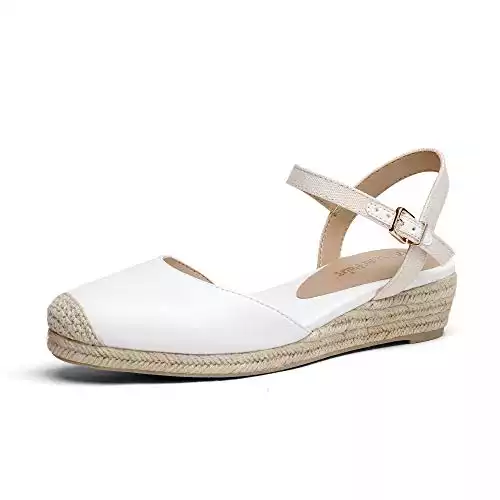 DREAM PAIRS Womens DPW211 Platform Ankle Strap Closed Toe Espadrille Wedge Sandals, Creamy/White, Size 6.5