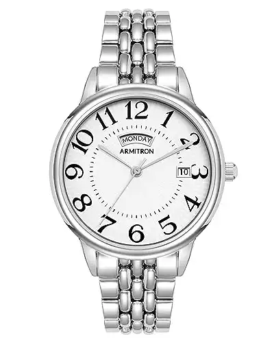 Armitron Women's Easy to Read Dial Day/Date Function Silver-Tone Bracelet Watch, 75/5908WTSV