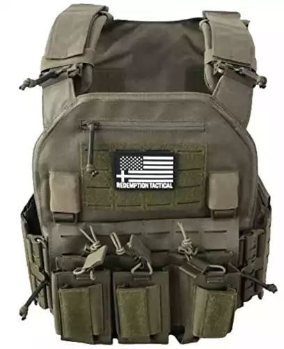 Crusader 2.0 Tactical Molle Quick Release Buckles Vest with Side Cummerbund Pouches and Triple mag Pouch (Ranger Green)