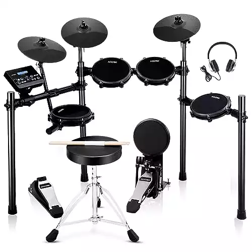 AODSK Electric Drum Set,Electric Drum Kit for Adults Beginner with 225 Sounds and 15 Drum Kits,USB MIDI,Silent Mesh Drum Set with Heavy Duty Pedals,Contains Drum Throne,Drumsticks,Headphones,UAED-500