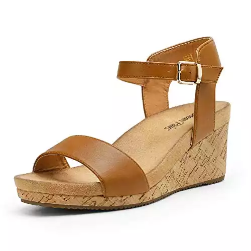 DREAM PAIRS Womens Open Toe Buckle Ankle Strap Platform Wedge Sandal, Camel/Pu-9.5 (Nini-8)