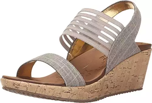 Skechers Cali Women's Beverlee-Smitten Kitten Wedge Sandal,Taupe Cork, 11 B - Medium