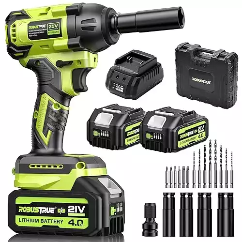 Cordless Impact Wrench, 406Ft-lbs (550N.m) Brushless 1/2 inch Impact Wrench, 2800RPM High Torque Impact Gun, 2x 4.0Ah Battery, Charger, 4 Sockets, Electric Impact Wrench for Car Home