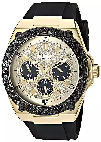 GUESS Men Stainless Steel Quartz Watch with Silicone Strap