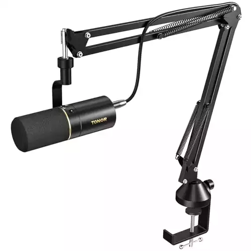 TONOR Dynamic Microphone, USB/XLR PC Microfono with Boom Arm Stand for Podcast, Recording, Live Streaming & Gaming, XLR Cardioid Studio Mic for Music & Voice-Over with 3.5mm Headphones Jack, T...