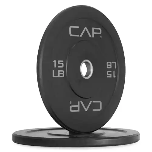 CAP Barbell Budget Olympic Bumper Plate Set with Gray Logo, Black, 15 lb Pair