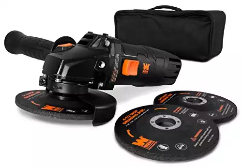 WEN 94475 7.5-Amp 4-1/2-Inch Angle Grinder with Reversible Handle, Three Grinding Discs, and Carrying Case, Black,orange