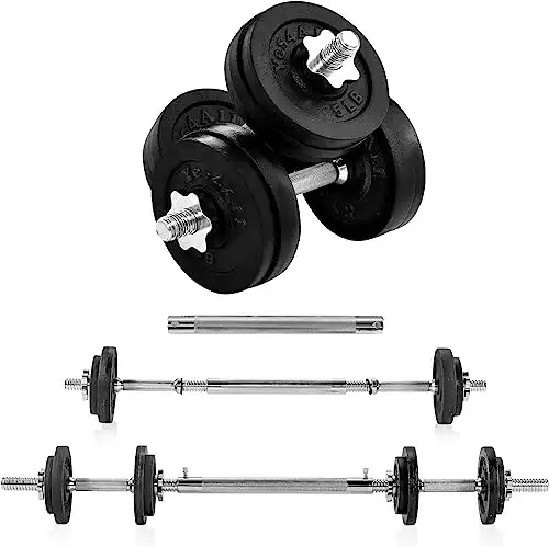 Yes4All Cast Iron Weights Adjustable Dumbbell Sets for Home Gym with Bars, Plates, Collars - 60LB with connector (Pair)