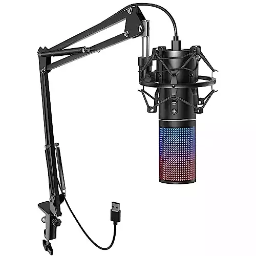 RGB Gaming Mic, TONOR USB PC Microphone with Adjustable Boom Arm, Quick Mute Button for Streaming, Podcasting, Recording, Singing, Condenser Cardioid Microfono Kit for PS4/5, Twitch Gamer YouTuber Q9S