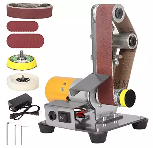 Electric Belt-Sander Adjustable Polishing-Grinding Sharpener - SI FNAG 7 Speed Mini Power Sanding Machine Bench Grinder Sanders 13x1.2inch For Knife Making, Model Jewelry DIY, Wood Metal Working