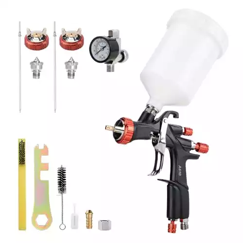 AEROPRO TOOLS R500 LVLP Air Spray Gun with 1.3/1.5/1.7mm Nozzles & Air Regulator, A610 Paint Guns Automotive, Car Paint Gun Sprayer, Paint Gun for House Painting, Car, Furniture, Varnish and Top C...