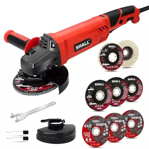 SHALL Angle Grinder Tool 7.5Amp 4-1/2 Inch, 6-Variable-Speed Grinders Power Tools, Electric Metal Grinder 12000 RPM w/ 2 Safety Guards, Cutting Wheels, Flap Discs, Non-Slip Handle for Metal/Wood